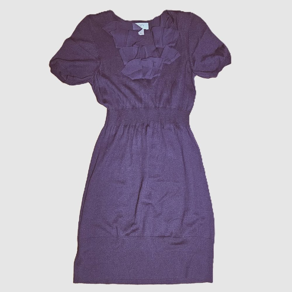 Ann Taylor LOFT Merino Wool Blend Ruffle V neck Sweater Dress PS